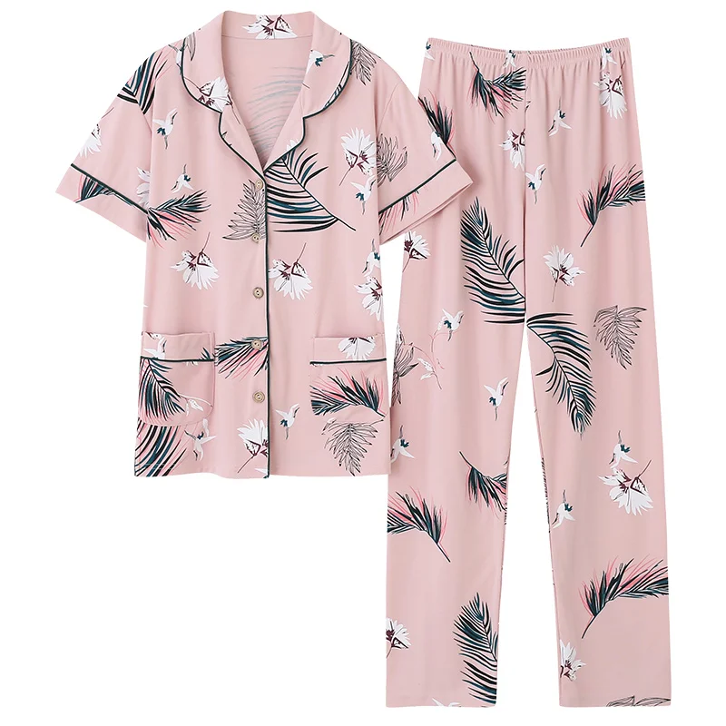 Los corralones M-4XL Femenino Conjuntos de Pijamas de Algodón ropa de Dormir de Verano de Manga Corta Pijama Animal Chaqueta de punto ropa de dormir de las Mujeres Pijamas Mujer 5