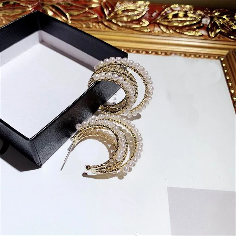De Color oro Multi-capa Simulada de Perlas de diamantes de imitación Pendientes del Perno prisionero Para las Mujeres 2019 Nueva Moda Elegante hecho a Mano Pendientes de la Joyería Regalos 5
