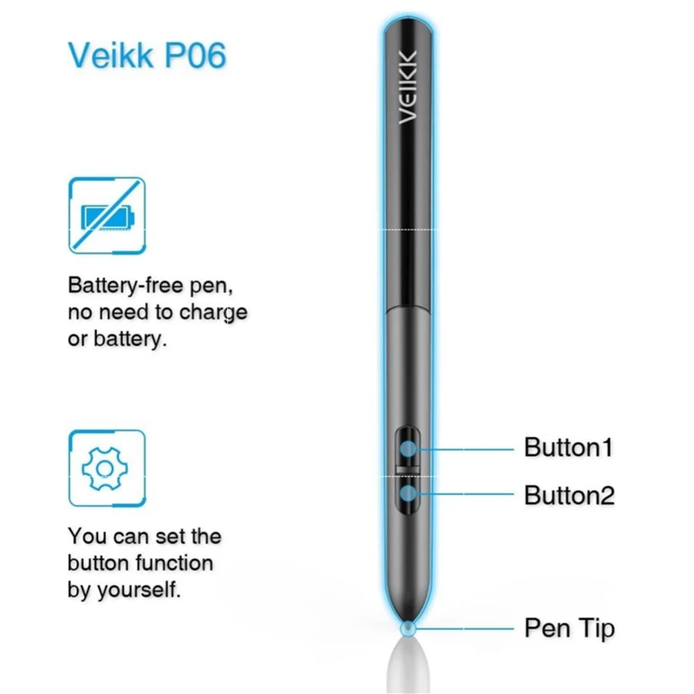 Una Tableta de dibujo VEIKK S640 Gráfico de Dibujo Tablet Ultra-Delgado de 6x4 Pulgadas de la Pen Tablet con 8192 los Niveles de la Batería Libre de Pasivo de la Pluma 5