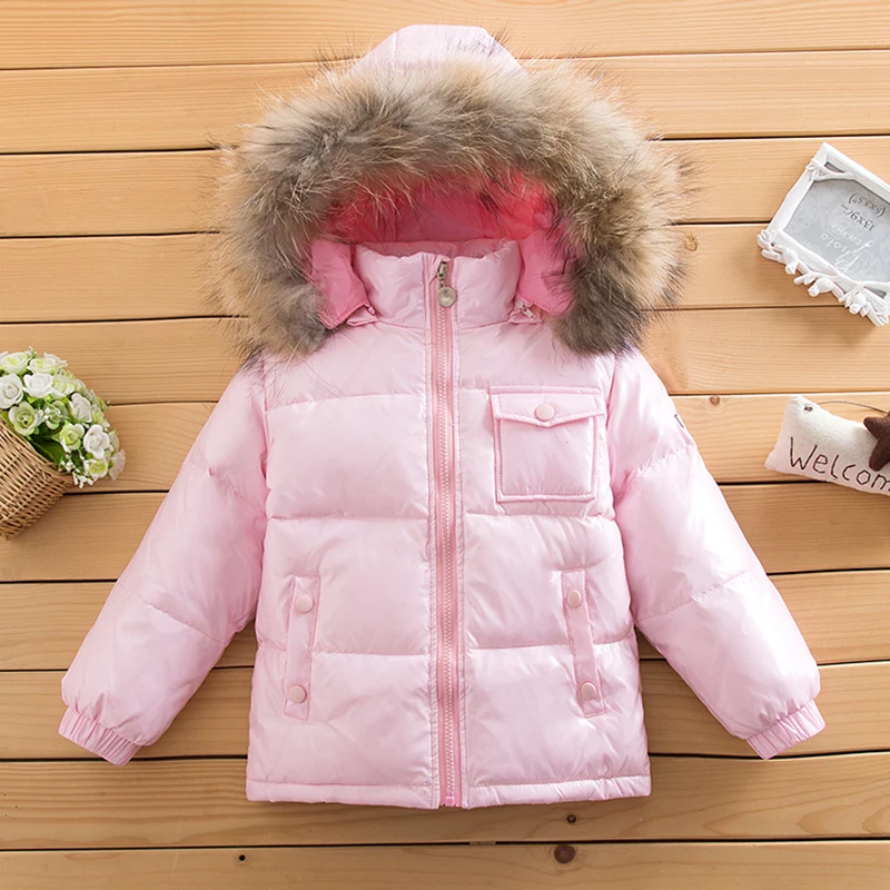 Nuevo estilo de las niñas chaquetas de invierno cálido Y Parkas sólido niños ropa de invierno de la moda de piel de niños chaquetas de moda traje de nieve 5