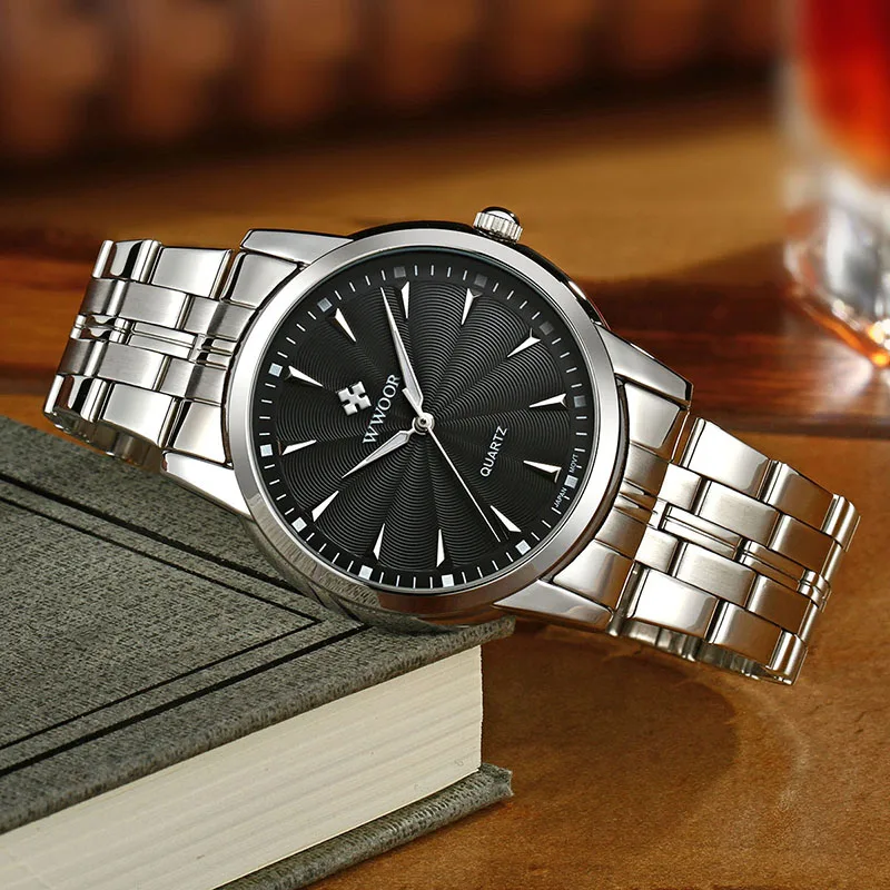 WWOOR Marca de Lujo de Plata Reloj Impermeable de los Hombres de Acero Inoxidable de la Moda Clásica Creativo de línea de Cuarzo reloj de Pulsera para Hombre Relojes Homme 5