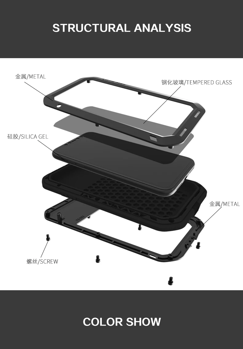 El AMOR MEI IP68 Impermeable de la caja del Teléfono Para el iPhone 12 XS MAX XR X XS Templado de Vidrio+Metal de Aluminio de la Armadura de Cuerpo Completo la Cubierta a prueba de Golpes 5