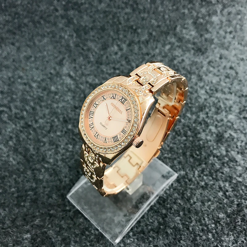 CONTENA de Lujo Reloj de Pulsera de las Mujeres Relojes de diamantes de imitación de la Moda de Oro Rosa Relojes de las Mujeres del Reloj Reloj Mujer Relogio Feminino 5