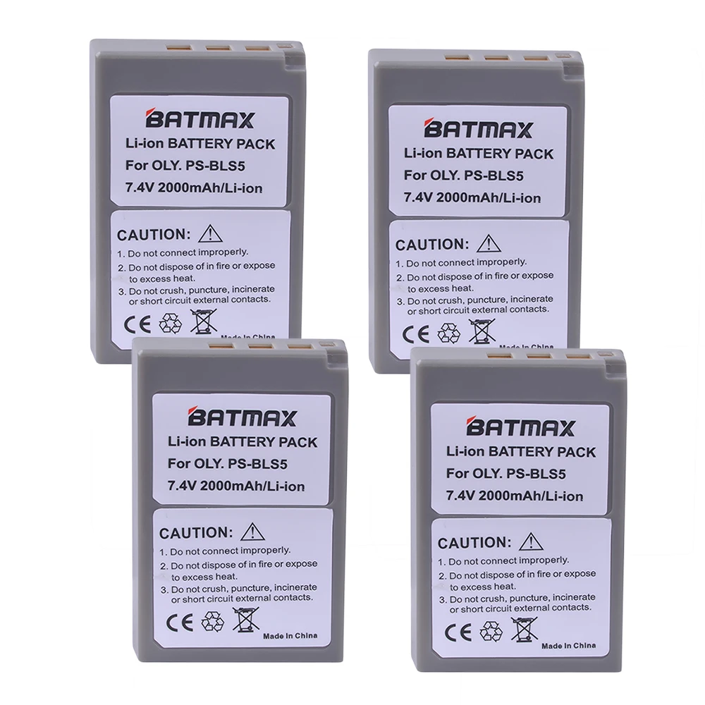 Batmax 4Pcs 2000mAh PS-bls5 BLS-5 BLS5 BLS 5 BLS-50 de la Batería+Dual USB Cargador para Olympus OM-D E-M10, PEN E-PL2, E-PL5, E-PL6, 5