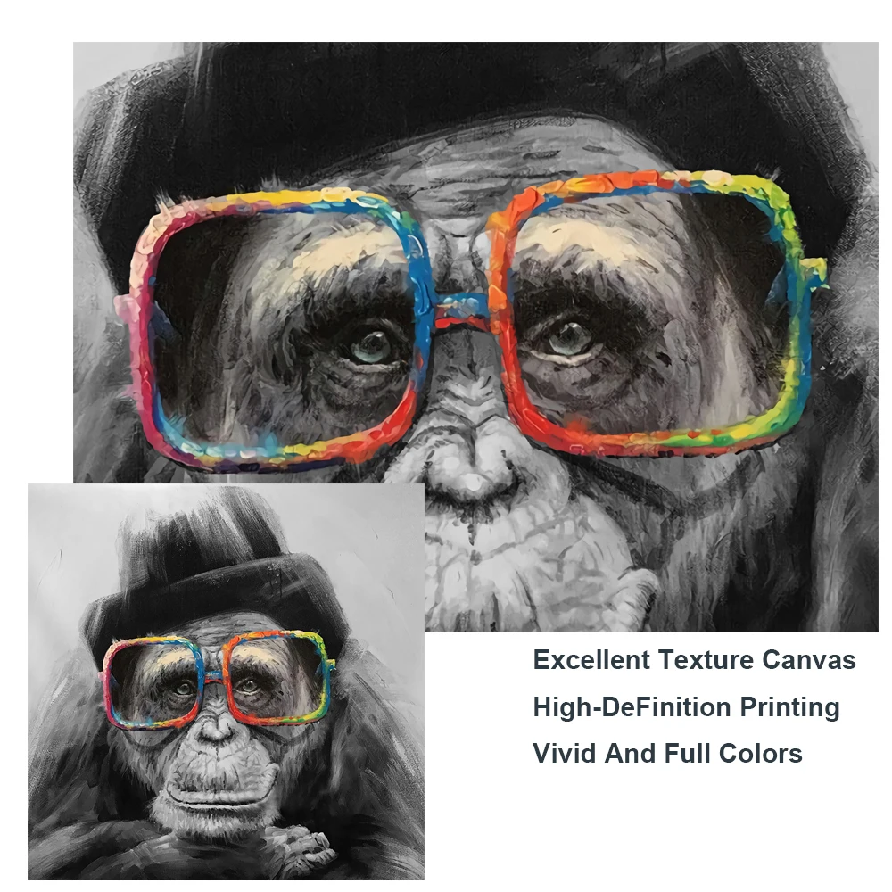 Mono con Gafas de bastones de Arte de la Lona Carteles Y Grabados en Blanco Y Negro de Animales Lienzo Pinturas En la Pared de Arte Mono Imagen 5
