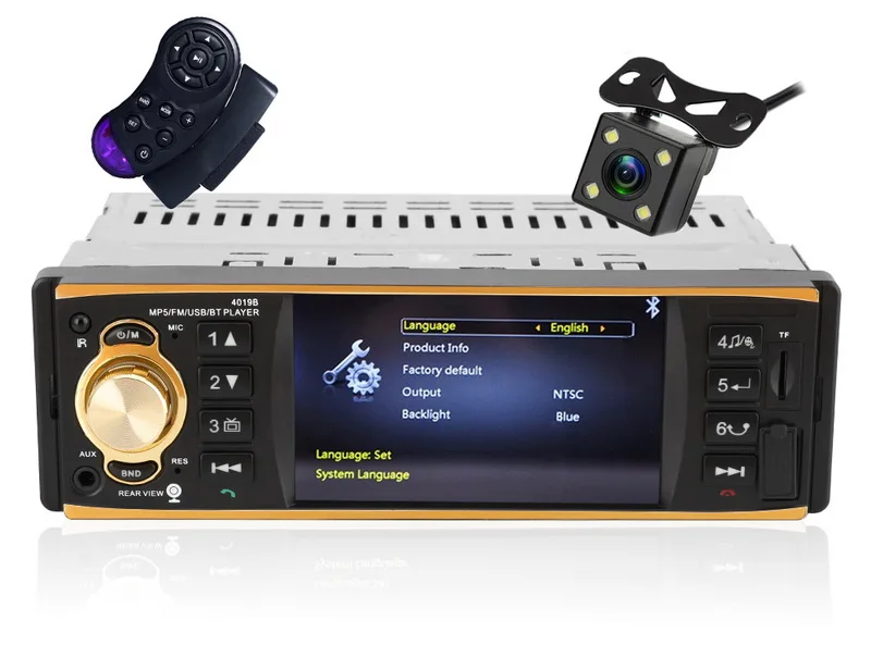 El Volante Control de Audio Estéreo de la Radio de Coche 1 Din 4.1 Pulgadas de alta definición de Control Remoto Bluetooth USB AUX FM 2018 más nueva Con la Cámara 5