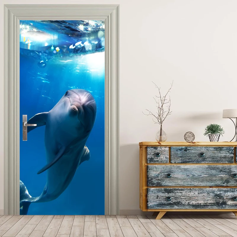 Auto Adhesivo Decal Decoración para el Hogar de los Delfines de Animales de Bricolaje Puerta de la etiqueta Engomada de la Marina de Papel para la Sala de estar de Pvc Impermeable de la Impresión 3D de la Foto Arte 5
