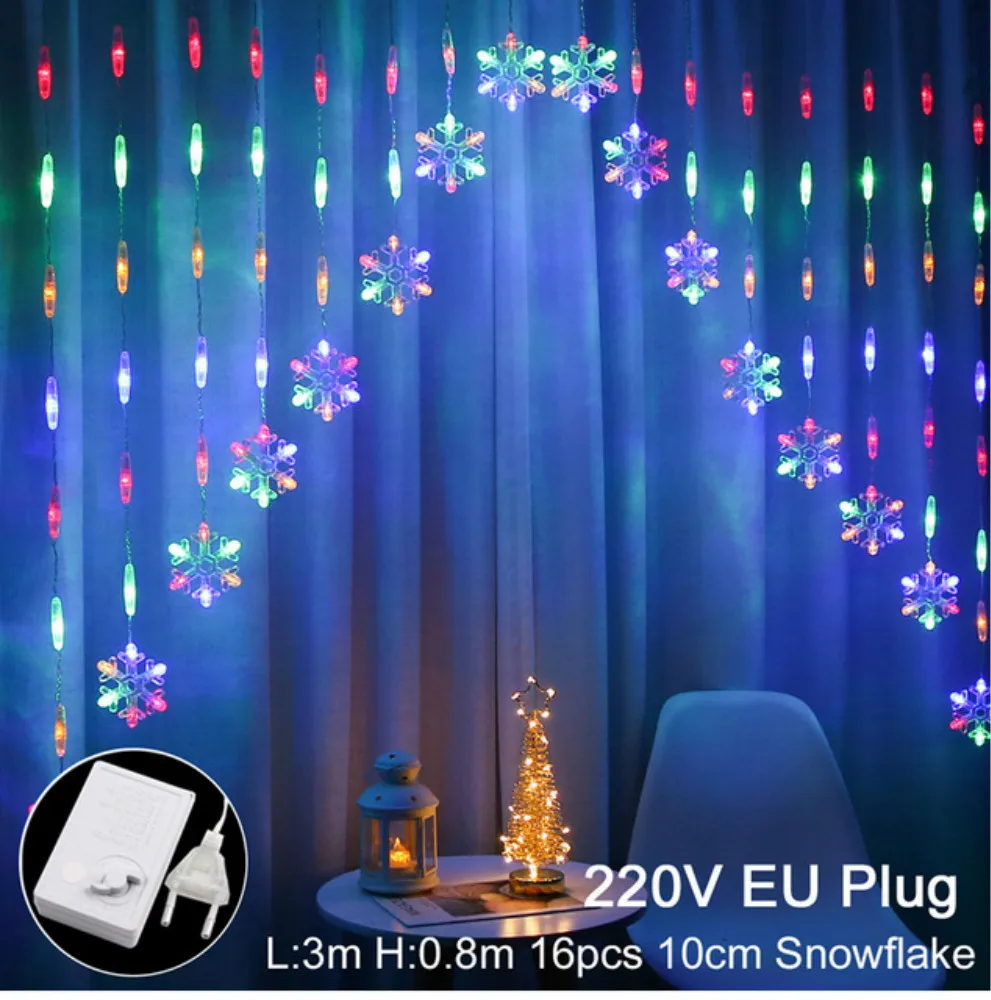 Copo de nieve de la Cortina de Navidad de Luz LED de luces de Navidad, Decoraciones para el Hogar al aire libre Luces de Hadas de la Guirnalda Decorativa de Luz LED 5