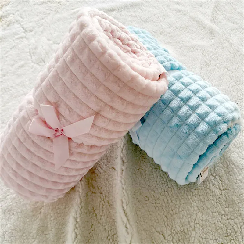Minky de cachemira de lana de 2 capas de manta de bebé recién nacido bebé rayas manta de recepción térmica niños edredón de felpa bebé envolver 5