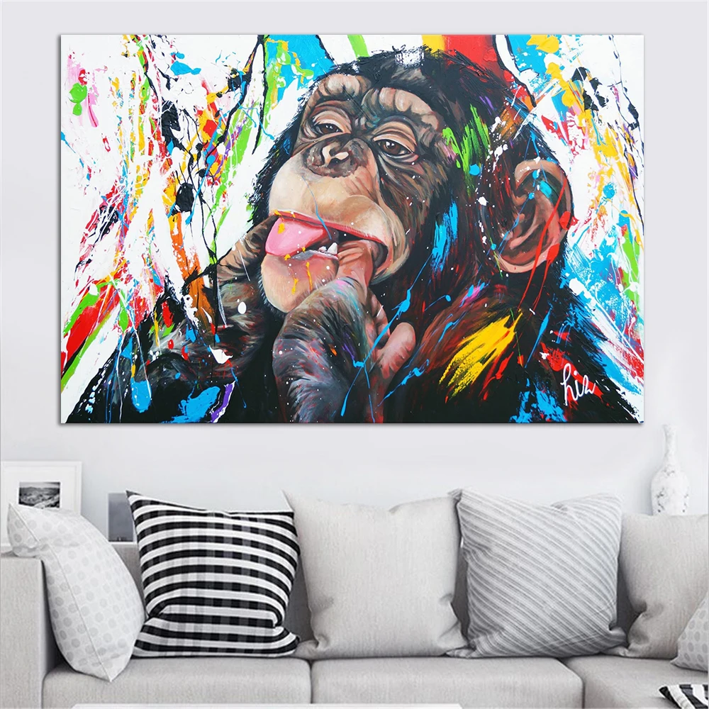 Resumen handpaint impresión en lienzo impreso orangután animal de arte de pared de cuadros modernos de dormitorio, habitación de los niños decoración de impresiones de la lona 5