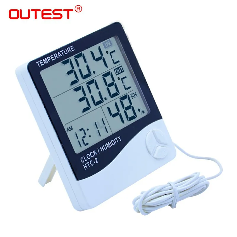 OUTEST HTC-2 Termómetro Digital de Temperatura Humidit Medidor Higrómetro Reloj despertador medidor de Humedad al aire libre interiores del termómetro 5