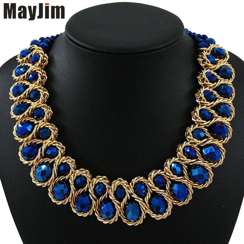 MayJim Declaración Gargantilla collar de la Mujer de Moda tejida a Mano gruesa Cadena de Oro de Cristal de Bolas collar Collares & Colgantes de Bisutería 5