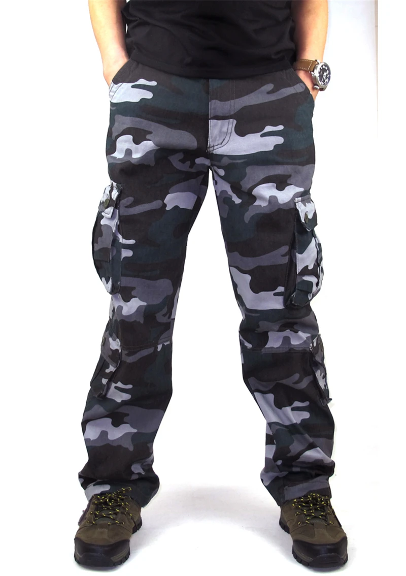Mens Pantalones de Camuflaje Militar Holgados de Combate Multi-bolsillos Casual de Algodón Pantalones de Peto de Ejército Táctico Pantalones Más el Tamaño de 44 5