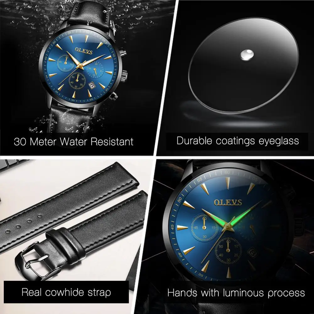 SHOWTIME Relojes Para los Hombres de Cuarzo relojes de Pulsera de Lujo de la Marca de Oro de Cuero Genuino Reloj Impermeable de los Tres Grandes Puntos de sutura Reloj para Hombre 5