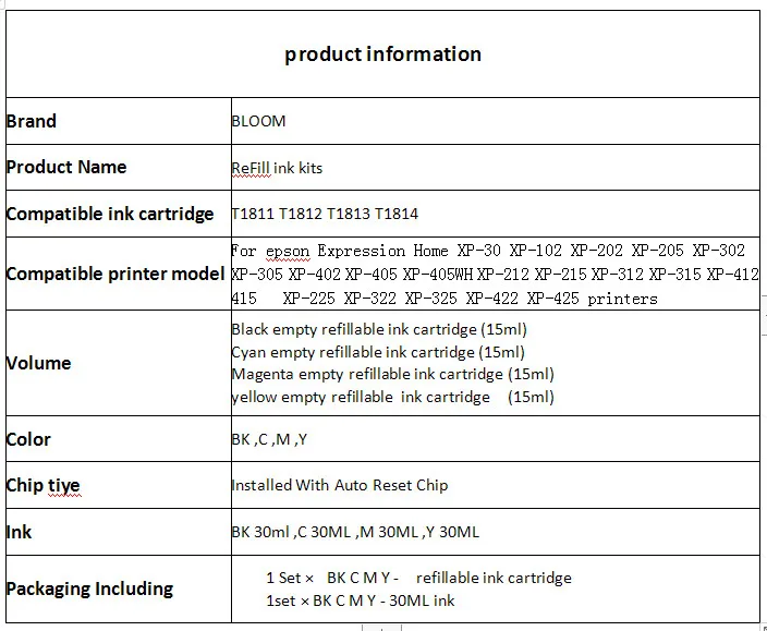 Kit de recarga de tinta PARA EPSON 18 T1811 cartucho de tinta para EPSON XP-412 XP-415 XP-225 XP-322 XP-325 XP-422 XP-425 XP 425 422 322 325 5