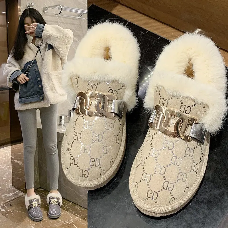 Invierno nueva moda plus de terciopelo zapatos de mujer de moda caliente botas de nieve de las plantas de los pies suaves cómodo antideslizante zapatos de algodón 5