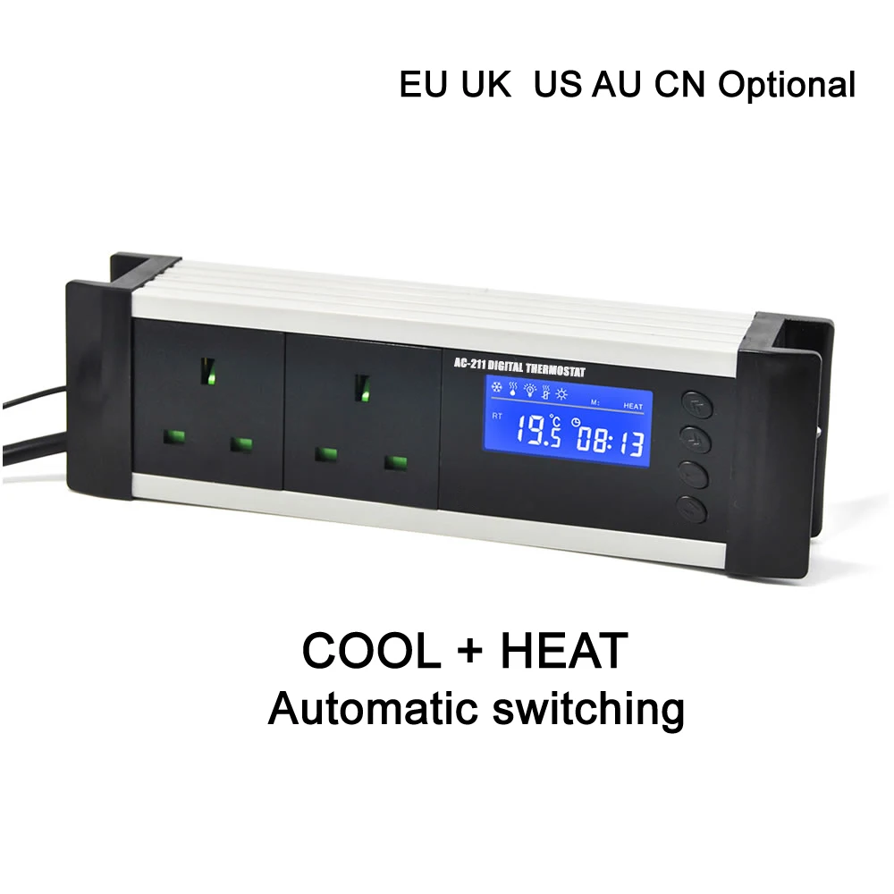 Doble salida de relé de la UE, reino unido, AU CN enchufe de efecto invernadero acuario digital controlador de termostato para refrigeración y calefacción 5