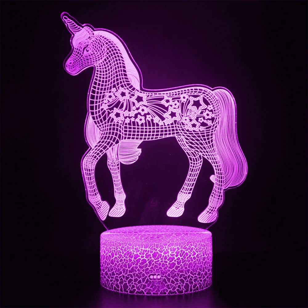 Alimentado por USB Remoto y Control Táctil 3D LED Luz de la Noche Unicornio de la serie 16 Cambio de Color de la Tabla de LED Lámpara de Escritorio de los Niños Dormitorio Decoración 5
