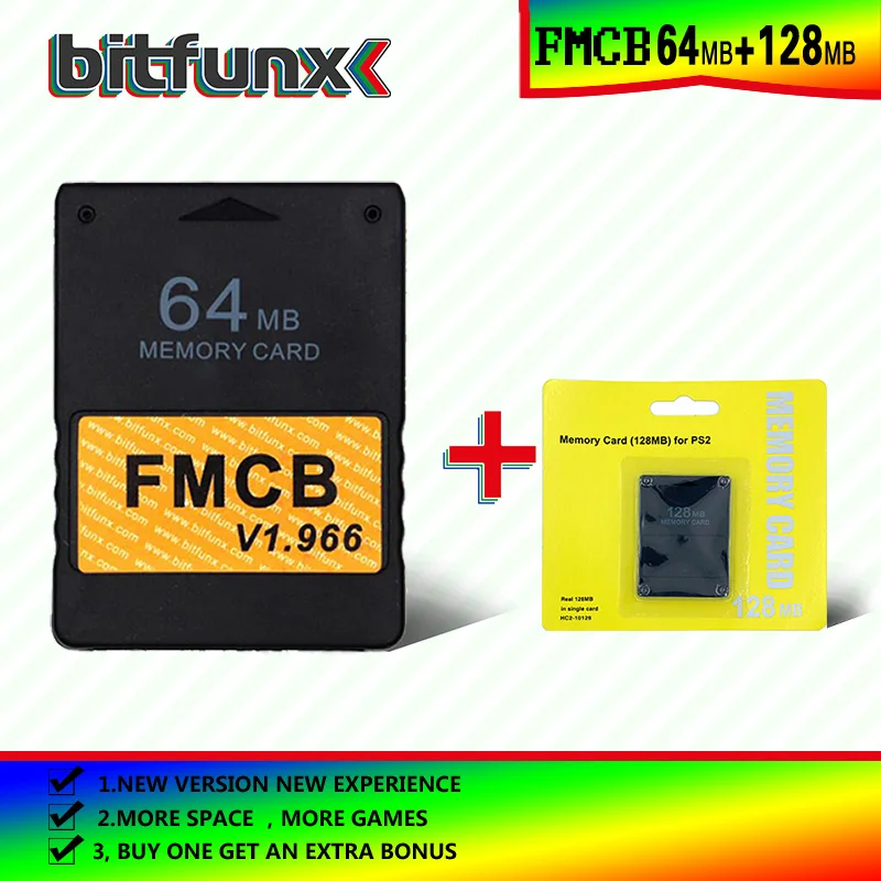 Bitfunx Free McBoot Tarjeta de Memoria （FMCB）64MB v 1.966 （nueva versión y la nueva función de）+8/16/32/128/MB tarjeta de memoria pack 5