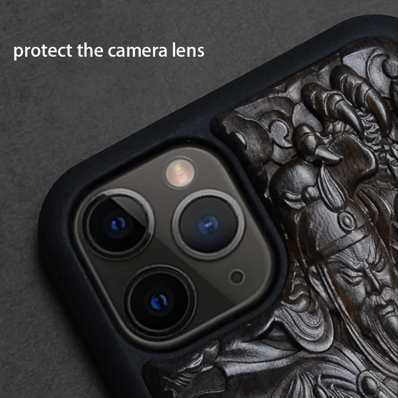 De lujo Tallado 3D Estéreo de Madera de Ébano Caso para el iPhone 12 Pro iPhone12 TPU Protectora Volver Cubierta de Teléfono de los Casos Para el iPhone 12 Pro Max 5