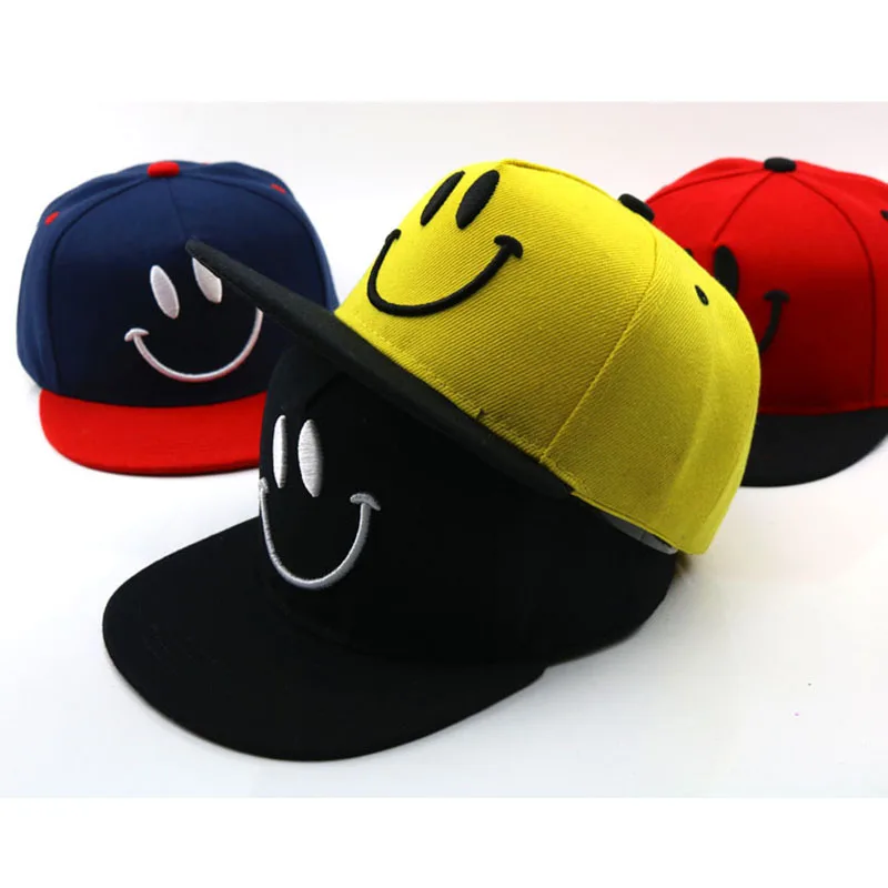 Hip Hop para Niños Sombrero de la Cara Sonriente de dibujos animados de Niño Gorra de Béisbol del Bordado de colores combinados Sombreros de Primavera Verano de la Visera de las Gorras Para Chica Chico 5