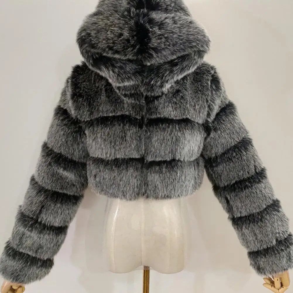 Las mujeres de la Moda de Invierno de Piel Sintética Recortada de la Capa Esponjosa Zip con Capucha Cálida Chaqueta Corta de la Moda chaqueta de abrigo Ropa de Mujer Nuevo Estilo 5