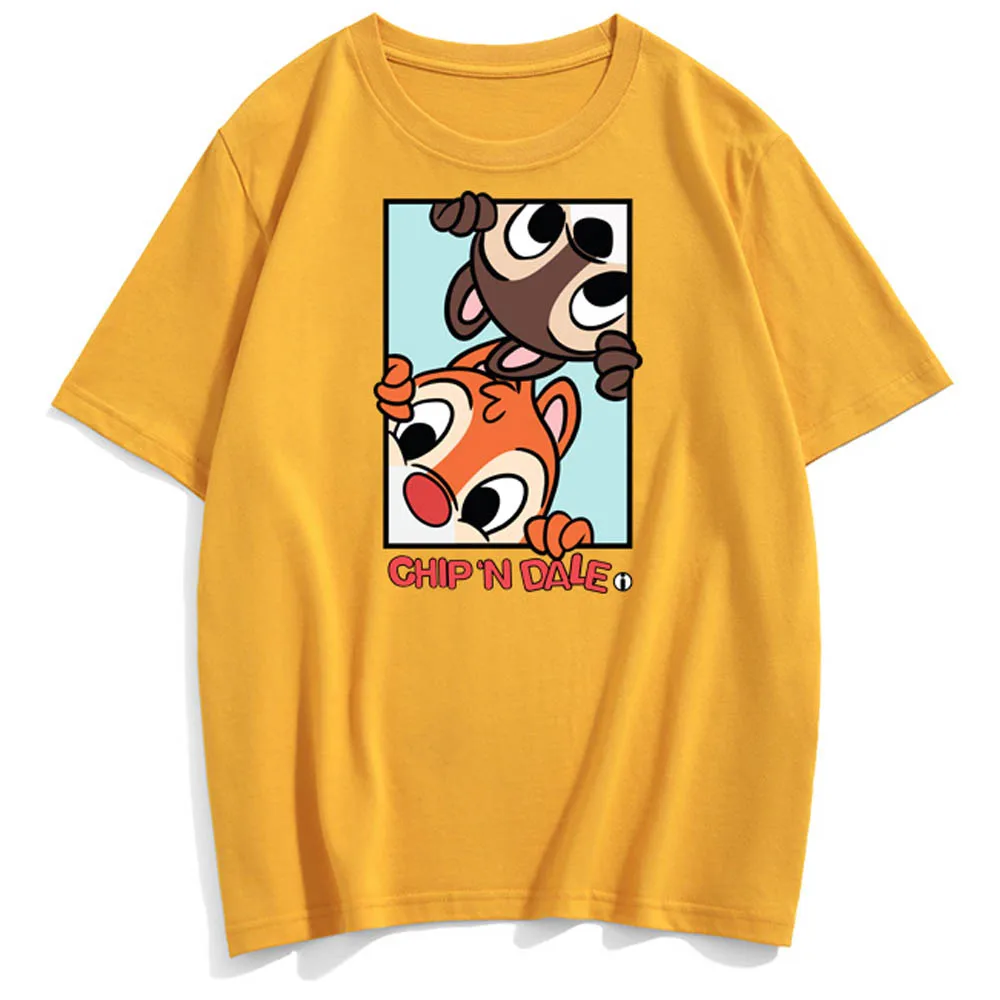 Disney T-Shirt de Moda Chip 'n Dale Ardilla de dibujos animados de Impresión de la Carta de las Parejas Unisex, las Mujeres T-Shirt O-Cuello de Manga Corta Tops 9 Colores 5