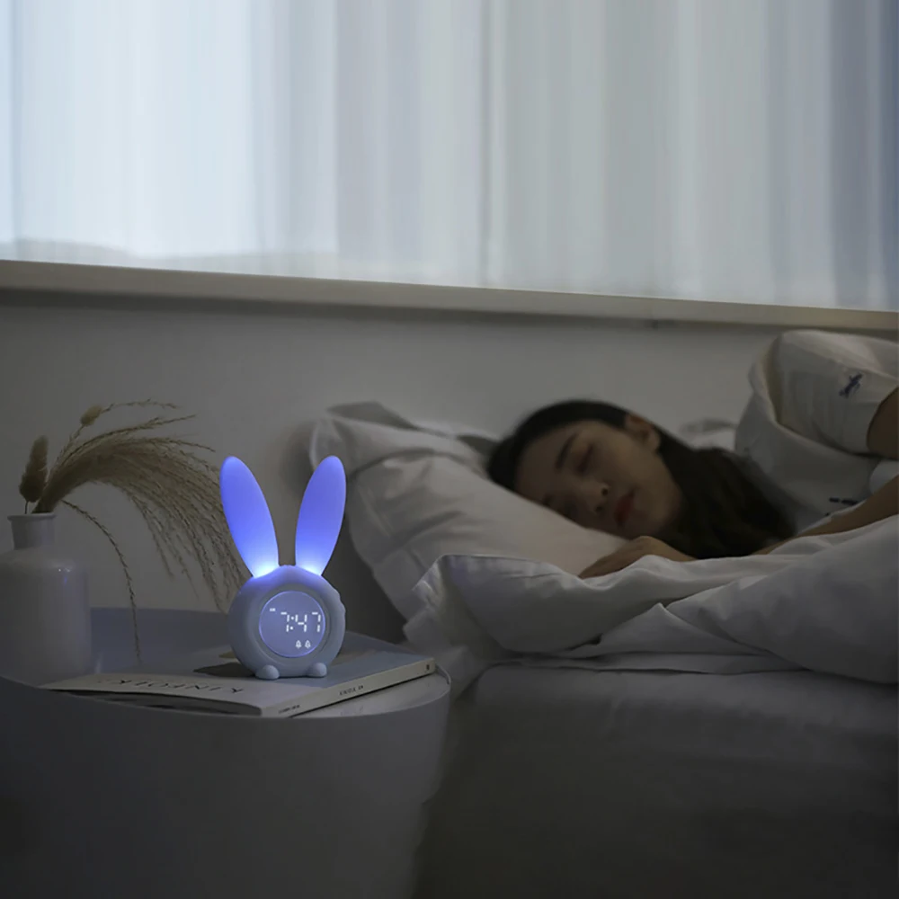 Lindo Conejito de Oído Digital LED Reloj de Alarma Electrónicos de Sonido USB de Control de Conejo de Noche, Lámpara, Reloj de Escritorio de la Decoración del Hogar 5