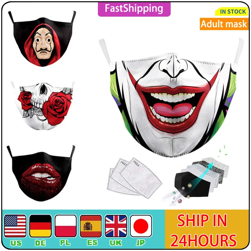 La Boca De La Máscara De La Casa De Papel De Algodón Pm2.5 Máscara de Filtro Impreso en 3D Máscaras de Tela Lavable Mascarillas de Protección Reutilizable Máscara 5