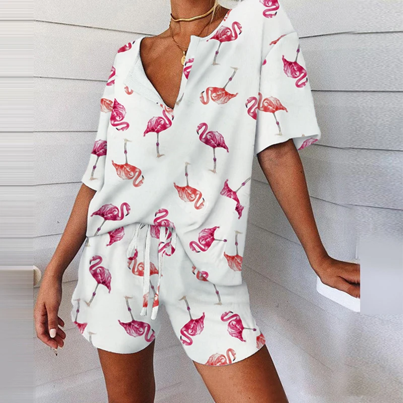 Las mujeres de Impresión de Conjunto de Pijama de Verano Tie-Dye 2 piezas del Conjunto de las Mujeres Chándal, Camiseta de Trajes de Mujer Casual Trajes de 2020 V-la parte Superior del cuello 5