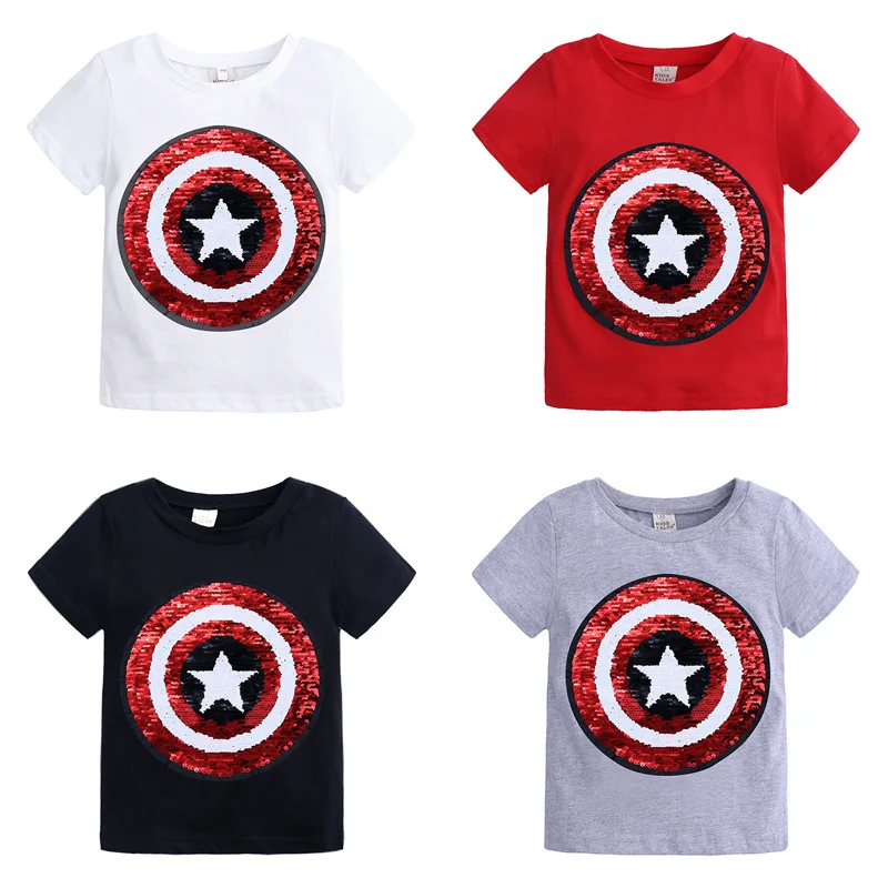 Bebé Niños T-shirt la Magia de Lentejuelas de Spiderman, Capitán América de Niña de Manga Corta T-shirt de Moda Niños Bebé Tops Camisetas Ropa para Niños y niñas 5