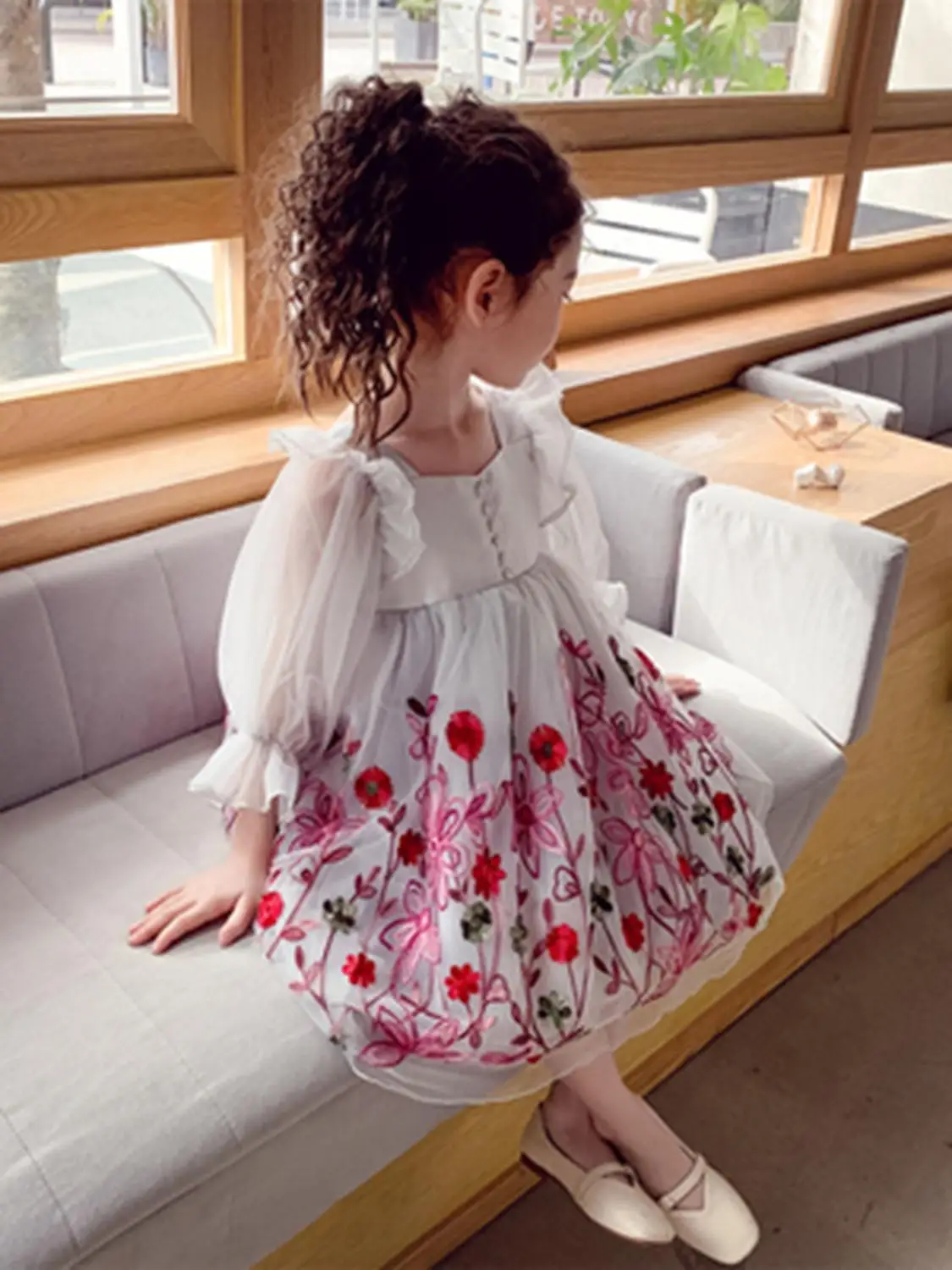 2020 de las Niñas Vestido de Verano de Niños Llenos Bordado Vestido de Princesa de Chidlren Blanco Rosa O Cuello de Malla de Vestidos para Niñas Ropa de Niño 5