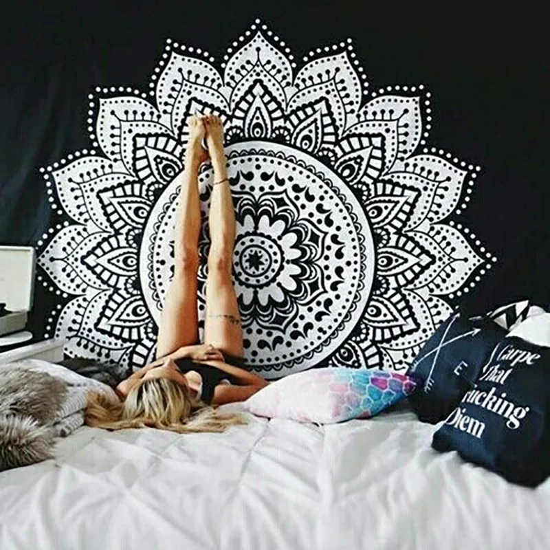 Bohemia en blanco y negro de tela de tapicería,multi-función de tapiz,Mandala mesa de paño, paño de muro, usable manta 5