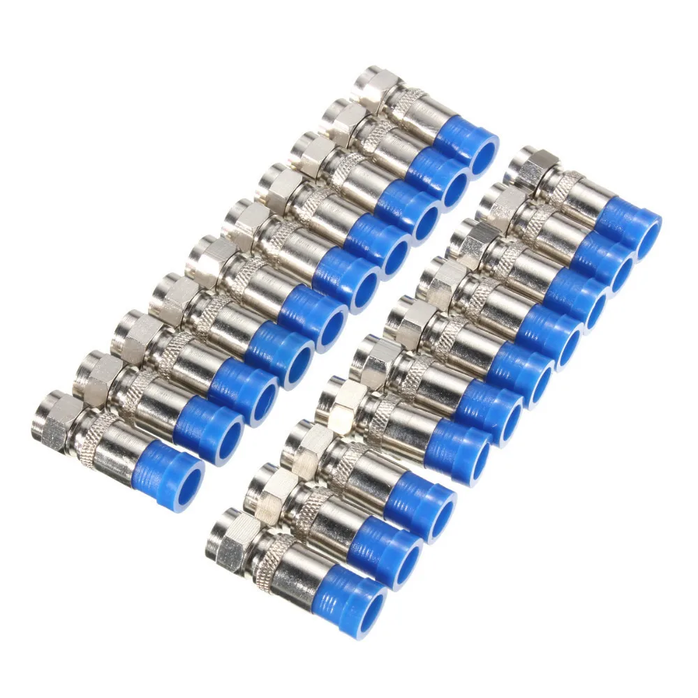 Herramienta de compresión Kit de Rg59 Rg6 Coaxial crimpadora Doble Palas de Cable Coaxial Pelacables con 20Pcs Azul Conectores F 5