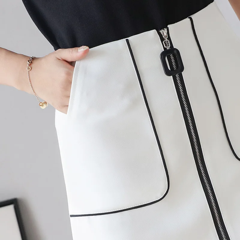 Negro Blanco coreano de Verano de la Falda de las Señoras de las Mujeres Suelta de Gasa Sexy Mini Falda de Cintura Alta Delgada de Una línea de la Oficina de la Falda de la Femme 5