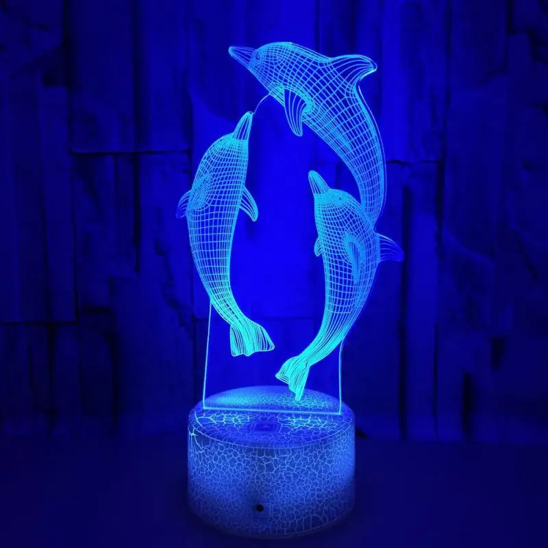 Remoto/Control Táctil de los Delfines 3D Luz de Noche LED de Acrílico Lámpara de Escritorio de la Atmósfera de la Lámpara Niños de la Lámpara de la Mesita de Navidad Regalos de la Decoración del Hogar 5