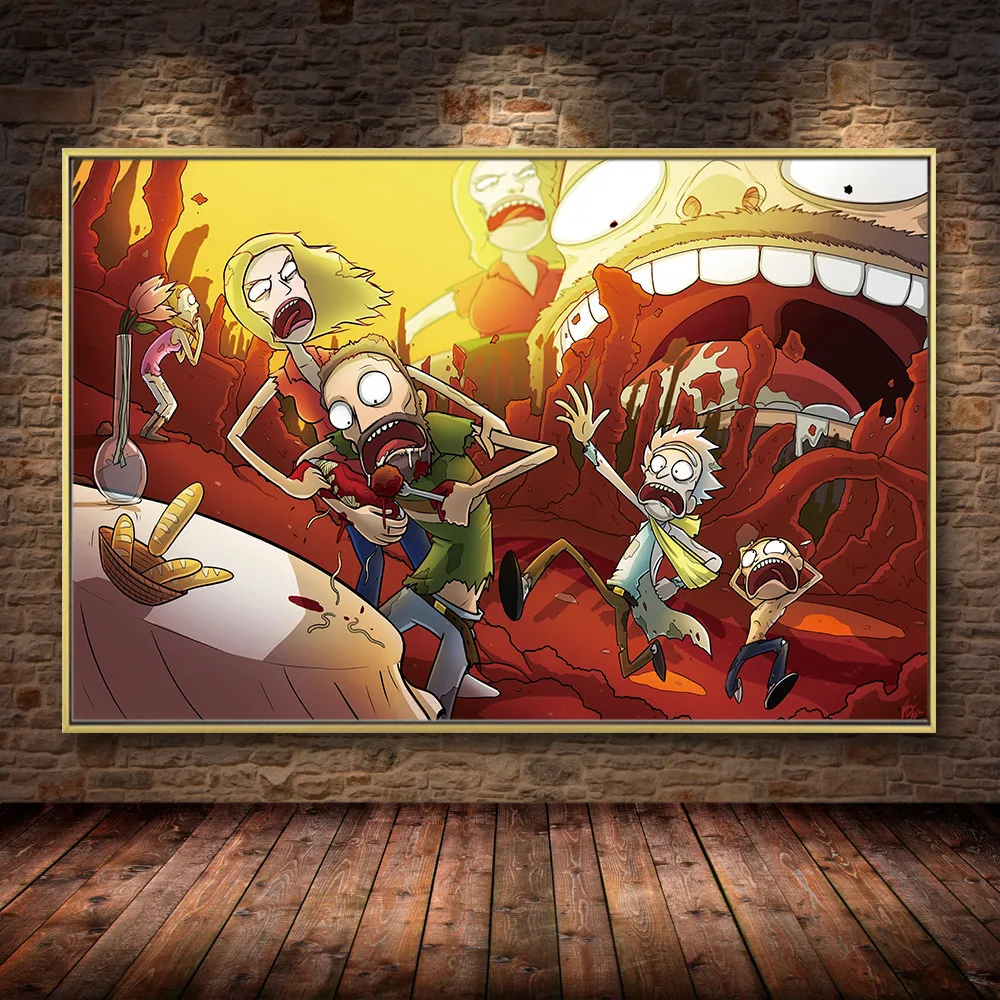 Dibujos Animados De Arte De Pared Con Fotos De Rick Y Morty Anime Cartel De Decoración Para El Hogar En Lienzo De Animación De Pinturas Para La Sala De Estar Del Dormitorio De La Decoración 5