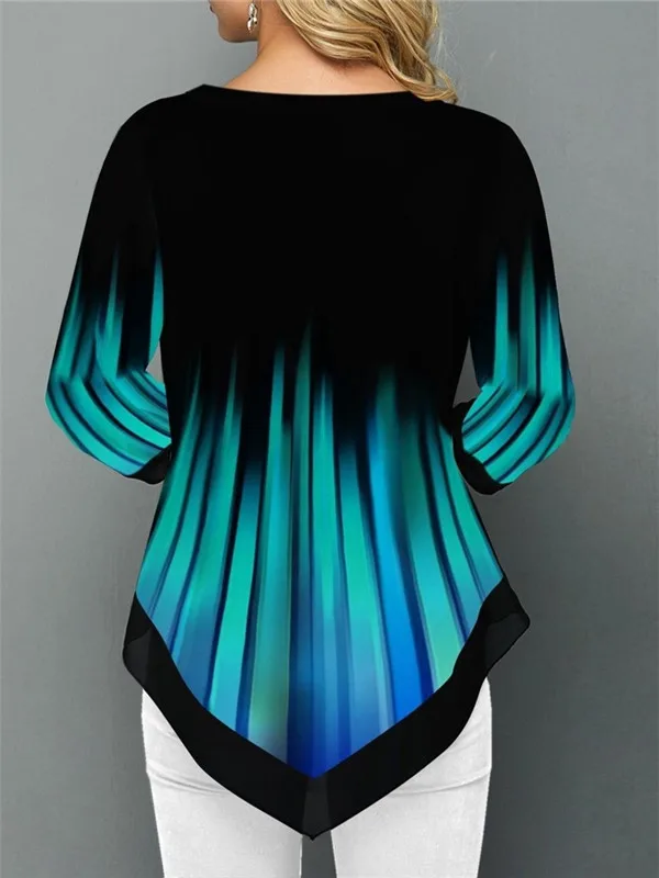 2020 Primavera Otoño Raya Larga Blusa de Camisetas de las Mujeres Irregulares Camisa de Manga Larga Casual de Impresión 3D Blusa de Tamaño Grande Mujer Ropa 5