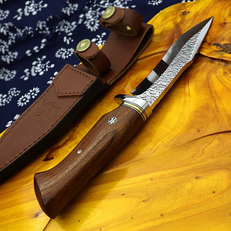 De alta calidad de encargo de cuchillos de caza al aire libre cuchillo Bowie de supervivencia de Combate Afiladas de acero AUS8 la cuchilla fija Bushcraft de la vaina de la herramienta de rescate 5