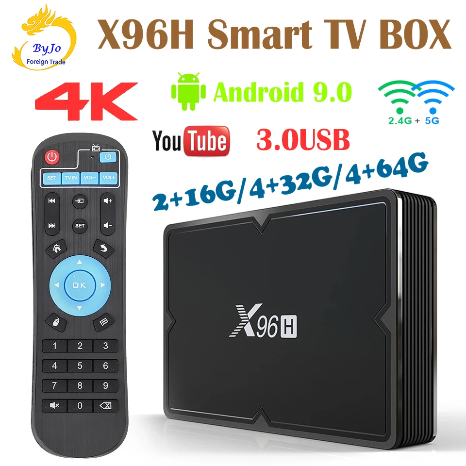 X96 X96H Smart TV BOX Android 9.0 TV Media Player CUADRO Max 4 gb de RAM y 64 GB, Quad Core Dual Wifi Youtube Google PlayStore 6K 5