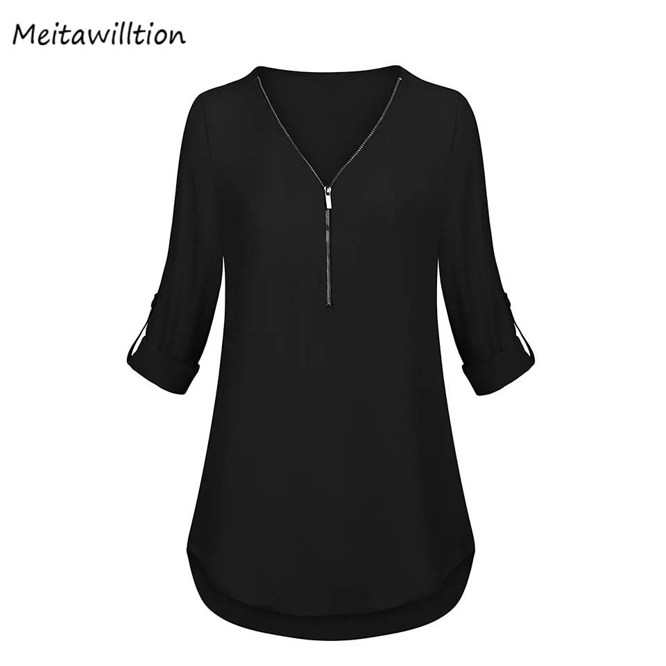 Meitawilltion Más el Tamaño 5XL de Verano de la Gasa de la Camisa de la Blusa Para 2020 las Mujeres Tirar de la Manga de la Cremallera Abierta Casual Camisa de Señora Suelta Tops 5