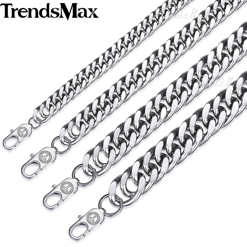 Trendsmax Rombo Vínculo de los Hombres Collar de Cadena de Plata de Acero Inoxidable de Tono de Color 7/9/12/15mm KKNM163 5