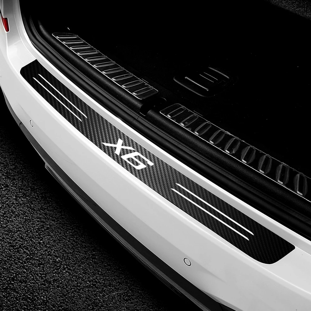 Para BMW X6 Coche Estilo de Fibra de Carbono Parachoques Trasero Tronco Protector de la etiqueta Engomada Impermeable Protector de Rozaduras de Fibra de Carbono, Calcomanías de Accesorios 5