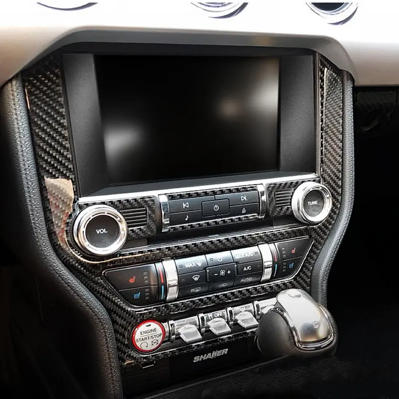 Real Fibra de Carbono, el Centro Multimedia de la Consola de Control Marco del Panel de la Cubierta de Recorte de Superposición para el Ford Mustang 2016 2017 2018 2019 5