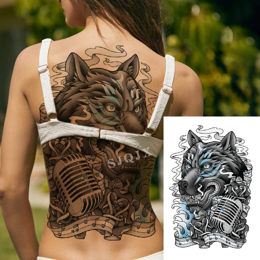Tatuaje del arte de cuerpo pegatinas Lobo color de la Tinta de la etiqueta engomada del tatuaje para las Manos llenas de armas lleno de tatuajes Grandes animal de Lobo impermeable tatuaje 5