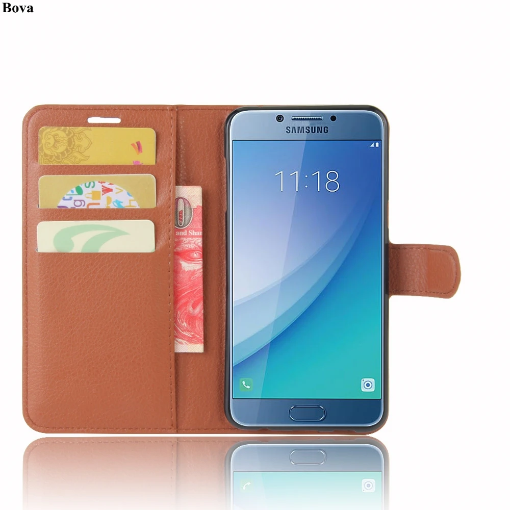 Retro de cuero Flip Case para Samsung Galaxy C5 C5 Pro Cubierta Protectora Dinero slots Magnético Hebilla de la Funda 5