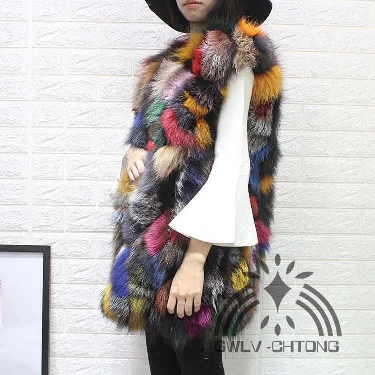 Los nuevos Real de la naturaleza genuina de piel de zorro chaleco de las mujeres de moda multi-color colorido chaqueta de piel gilet personalizadas de cualquier tamaño 5