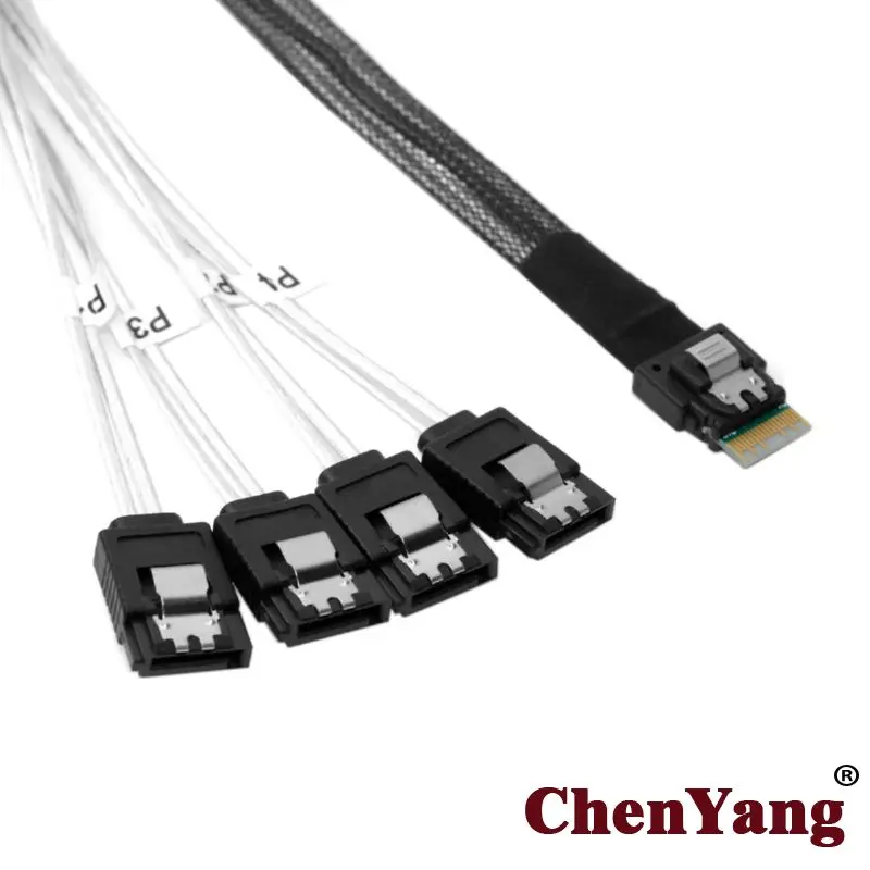 Chenyang Slim Line SAS 4.0 SFF-8654 4i 38pin Host a 4 SATA 7 pin de Disco Duro de Destino Fanout Raid Cable de 50cm 5