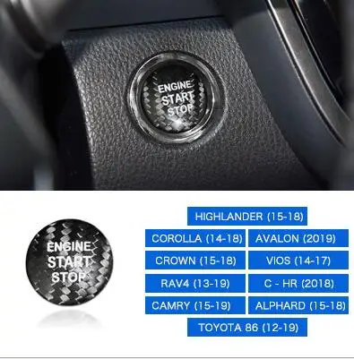 Para Toyota86 Corolla Vios Camry RAV4 CHR Real de Fibra de Carbono del Coche de arranque del Motor Interruptor de Parada Botón de Recortar la Cubierta de Pegatinas Calcomanías Stying 5