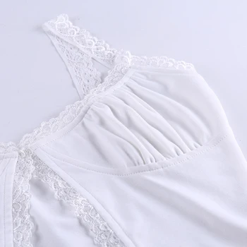 Único Botón Fruncido Camis Sexy De Empalme Blanco De Verano Camisola De Damas Casual 2020 De La Moda Recorta La Parte Superior De Encaje De Las Mujeres Camis